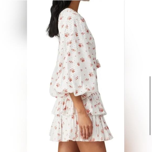 Maia Bergman Floral Ines Dress S Eyelet Wrap Pink White Travel Beach Bridal Grad - Picture 10 of 10